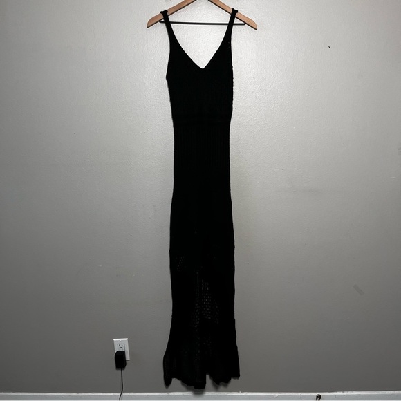 Women Crochet‎ Knit Maxi Dress Small Black Boho Beach Summer Fishtail Hem Grunge - Picture 7 of 8
